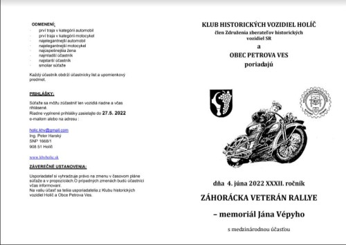 XXXII. ročník ZÁHORÁCKA VETERÁN RALLYE – memoriál Jána Vépyho
