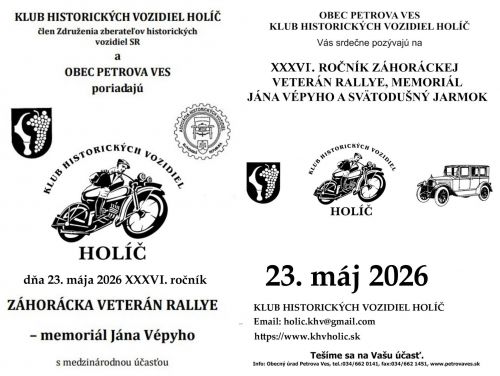 XXXVI. ročník Záhoráckej Veterán rallye, memoriál Jana Vépyho a Svätodušný jarmok